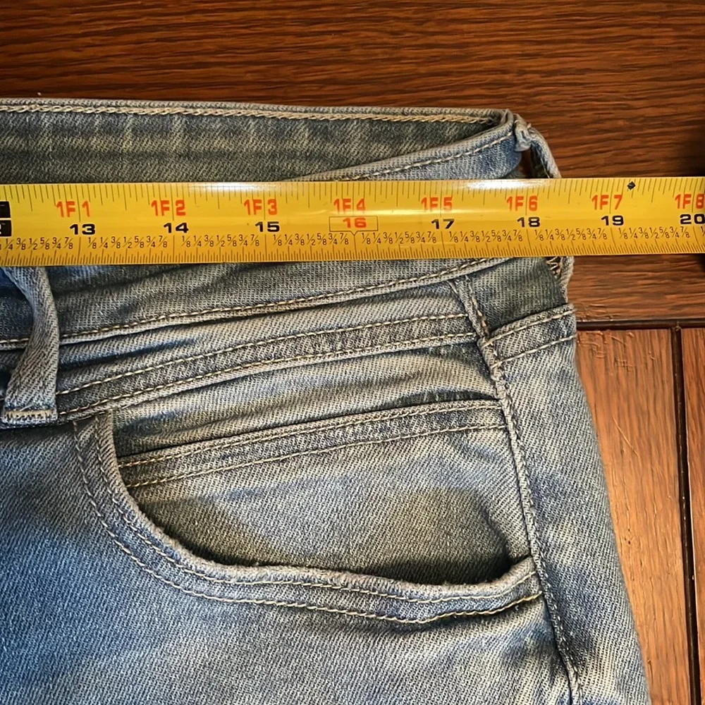 Kancan flare. Light blue denim. Size 32  distressed bottoms. - Picture 4 of 9